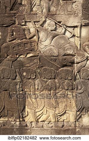 "Bas-relief of elephant and soldiers in Khmer temple Bayon, Angkor Thom, Siem Reap, Cambodia, Southeast Asia, Asia" View Large Photo Image Stock Image - "Bas-relief of elephant and soldiers in Khmer temple Bayon, Angkor Thom, Siem Reap, Cambodia, Southeast Asia, Asia". Fotosearch