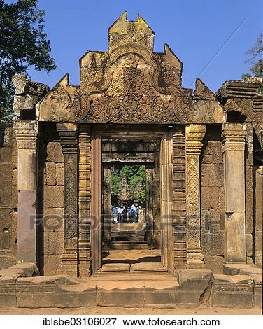 Stock Photo - "Bas-relief on the East Gate, Banteay Srei Temple, Angkor, Siem Reap, Siem Reap Province, Cambodia, Asia". Fotosearch