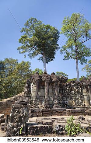 Stock Photograph - "Bas-reliefs at the Terrace of the Elephants, Angkor Thom, Siem Reap, Cambodia, Asia". Fotosearch