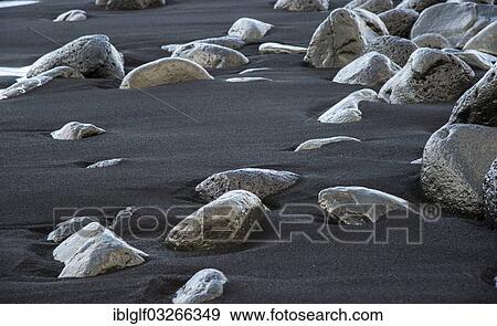 Stock Photo - "Basalt stones at Reynisdrangar, Black Beach, Reynisdrangar, Vik i Myrdal, Southern Region, Iceland, Europe". Fotosearch