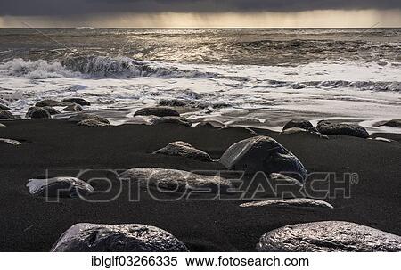 Stock Photography - "Basalt stones at Reynisdrangar, Black Beach, Reynisdrangar, Vik i Myrdal, Southern Region, Iceland, Europe". Fotosearch