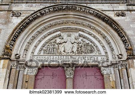 Stock Photo - "Basilica of Sainte Marie-Madeleine in Vezelay, external tympanum on the west facade, Burgundy region, department of Yonne, France, Europe". Fotosearch