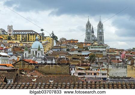 Stock Image - "Basilica of the National Vow, Quito, Pichincha Province, Ecuador, South America". Fotosearch