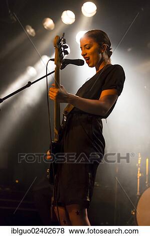 Stock Photo - "Bassist Betty Fischer from the Swiss indie rock band My Heart Belongs To Cecilia Winter performing live in the Schueuer concert hall, Lucerne, Switzerland, Europe". Fotosearch