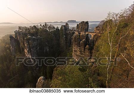 Stock Photography - "Bastei Bridge, Elbe Sandstone Mountains, Saxon Switzerland National Park, Saxony, Germany, Europe". Fotosearch