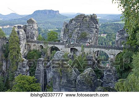 Stock Photo - "Basteibruecke bridge, Saxon Switzerland region, Saxony, Germany, Europe". Fotosearch