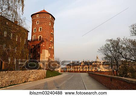 Stock Photo - "Bastion or watch tower and Wawel Castle, Baszta Sandomierska na Wawelu, Krakow, Lesser Poland, Poland, Europe". Fotosearch