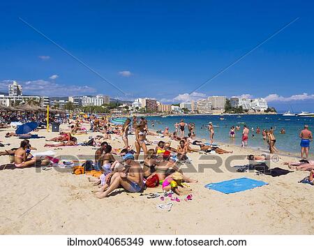 "Bathers on the beach, Magaluf, Majorca, Balearic Islands, Spain, Europe" View Large Photo Image Stock Photo - "Bathers on the beach, Magaluf, Majorca, Balearic Islands, Spain, Europe". Fotosearch