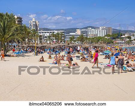"Bathers on the beach, Magaluf, Majorca, Balearic Islands, Spain, Europe" View Large Photo Image Stock Photograph - "Bathers on the beach, Magaluf, Majorca, Balearic Islands, Spain, Europe". Fotosearch