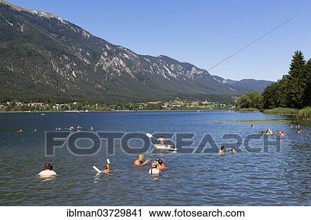 Stock Image - "Bathing lake, Presseggersee lake, Hermagor District, Carinthia, Austria, Europe". Fotosearch