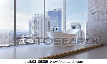 "Bathroom, modern, luxurious, skyline, 3D illustration" View Large Photo Image Stock Photo - "Bathroom, modern, luxurious, skyline, 3D illustration". Fotosearch