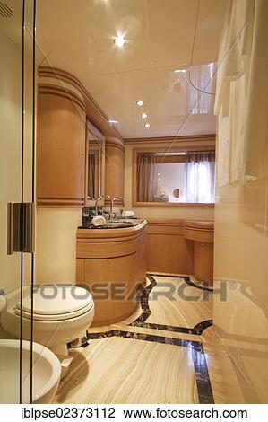 "Bathroom of the master cabin, Leonardo II, a cruiser built by Azimut, type of boat: Leonardo 98, length: 30. 15 m, built in 2004, French Riviera, France, Mediterranean Sea, Europe" View Large Photo Image Stock Image - "Bathroom of the master cabin, Leonardo II, a cruiser built by Azimut, type of boat: Leonardo 98, length: 30. 15 m, built in 2004, French Riviera, France, Mediterranean Sea, Europe". Fotosearch