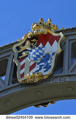 "Bavarian coat of arms on the border bridge between Bavaria and Salzburg State, Laufen, Chiemgau region, Upper Bavaria, Bavaria, Germany, and Oberndorf, Salzburg State, Austria, Europe" View Large Photo Image Stock Photo - "Bavarian coat of arms on the border bridge between Bavaria and Salzburg State, Laufen, Chiemgau region, Upper Bavaria, Bavaria, Germany, and Oberndorf, Salzburg State, Austria, Europe". Fotosearch