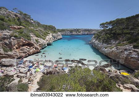 "Bay and beach of Cala d'es Moro in Cala S'Almonia, Santanyi, Majorca, Balearic Islands, Spain, Europe" View Large Photo Image Stock Image - "Bay and beach of Cala d'es Moro in Cala S'Almonia, Santanyi, Majorca, Balearic Islands, Spain, Europe". Fotosearch