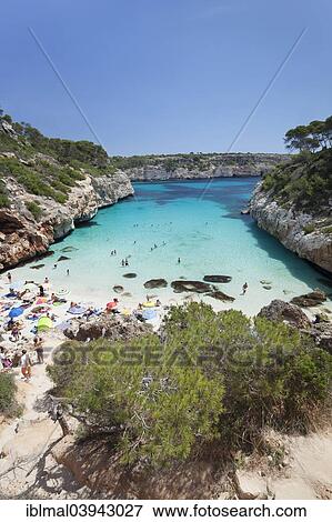 "Bay and beach of Cala d'es Moro in Cala S'Almonia, Santanyi, Majorca, Balearic Islands, Spain, Europe" View Large Photo Image Stock Photo - "Bay and beach of Cala d'es Moro in Cala S'Almonia, Santanyi, Majorca, Balearic Islands, Spain, Europe". Fotosearch