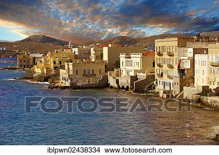 "Bay and buildings of Ermoupolis, Syros, Greece, Europe" View Large Photo Image Picture - "Bay and buildings of Ermoupolis, Syros, Greece, Europe". Fotosearch