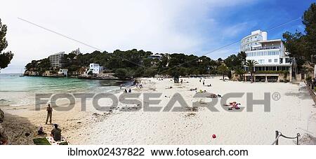 Stock Image - "Bay and hotel, Cala Santanyi, Mallorca, Majorca, Balearic Islands, Mediterranean Sea, Spain, Europe". Fotosearch