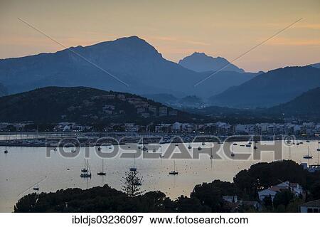 "Bay and mountains, sunset, Port de Pollenca, Majorca, Balearic Islands, Spain, Europe" View Large Photo Image Stock Photo - "Bay and mountains, sunset, Port de Pollenca, Majorca, Balearic Islands, Spain, Europe". Fotosearch