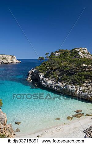 "Bay with a sandy beach and pine trees, Cala de Moro, Santanyi, Majorca, Balearic Islands, Spain, Europe" View Large Photo Image Stock Image - "Bay with a sandy beach and pine trees, Cala de Moro, Santanyi, Majorca, Balearic Islands, Spain, Europe". Fotosearch