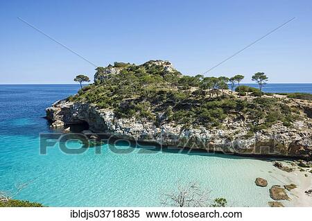 "Bay with a sandy beach and pine trees, Cala de Moro, Santanyi, Majorca, Balearic Islands, Spain, Europe" View Large Photo Image Stock Photography - "Bay with a sandy beach and pine trees, Cala de Moro, Santanyi, Majorca, Balearic Islands, Spain, Europe". Fotosearch