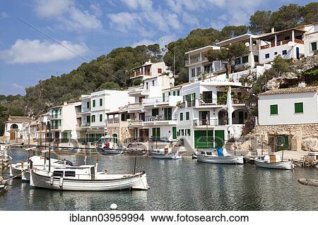 Picture - "Bay with fishing boats and harbor of Cala Figuera, Majorca, Balearic Islands, Spain, Europe". Fotosearch