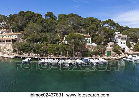 Stock Image - "Bay with fishing boats, harbour of Cala Figuera, Santanyi Region, Mallorca, Majorca, Balearic Islands, Mediterranean Sea, Spain, Europe". Fotosearch