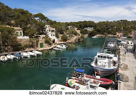 Stock Photo - "Bay with fishing boats, harbour of Cala Figuera, Santanyi Region, Mallorca, Majorca, Balearic Islands, Mediterranean Sea, Spain, Europe". Fotosearch