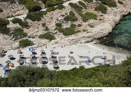 Stock Image - "Bay with sandy beach, Cala Antena, Mallorca, Majorca, Balearic Islands, Spain, Europe". Fotosearch