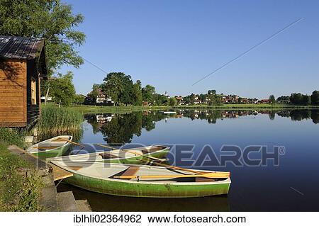 Stock Image - "Bayersoiener See lake, Soiener See lake or Soier See lake, Bay Bayersoien, Pfaffenwinkel region, Upper Bavaria, Bavaria, Germany, Europe". Fotosearch