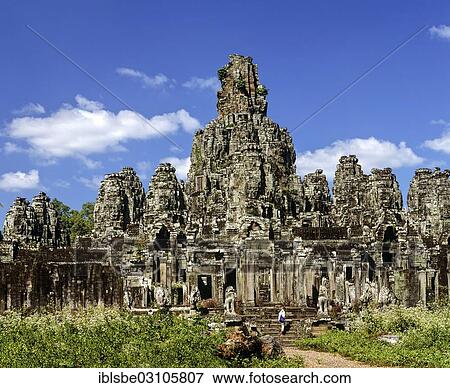 Stock Photo - "Bayon temple, southern entrance, face towers, gallery, temple complex, Angkor Thom, Siem Reap Province, Cambodia, Asia". Fotosearch