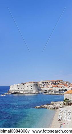 "Beach and historic centre, Dubrovnik, Dalmatia, Croatia, Europe" View Large Photo Image Stock Photo - "Beach and historic centre, Dubrovnik, Dalmatia, Croatia, Europe". Fotosearch