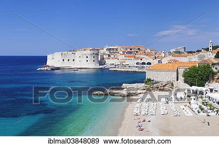 "Beach and historic centre, Dubrovnik, Dalmatia, Croatia, Europe" View Large Photo Image Stock Photo - "Beach and historic centre, Dubrovnik, Dalmatia, Croatia, Europe". Fotosearch