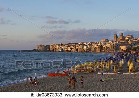 "Beach and historic town centre with Cathedral of San Salvatore at dusk, Cefalu, Province of Palermo, Sicily, Italy, Europe" View Large Photo Image Stock Image - "Beach and historic town centre with Cathedral of San Salvatore at dusk, Cefalu, Province of Palermo, Sicily, Italy, Europe". Fotosearch