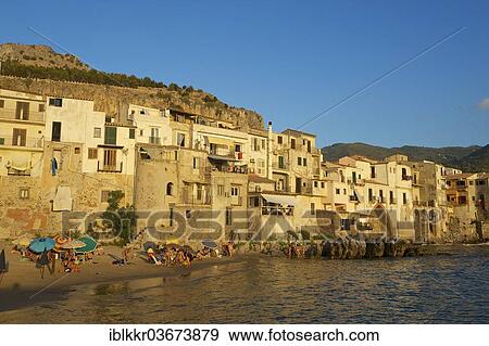 "Beach and houses of the historic town centre in the evening light, Cefalu, Province of Palermo, Sicily, Italy, Europe" View Large Photo Image Stock Photo - "Beach and houses of the historic town centre in the evening light, Cefalu, Province of Palermo, Sicily, Italy, Europe". Fotosearch