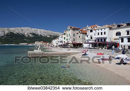 "Beach and promenade, Baska, Kvarner Gulf, Krk Island, Croatia, Europe" View Large Photo Image Picture - "Beach and promenade, Baska, Kvarner Gulf, Krk Island, Croatia, Europe". Fotosearch