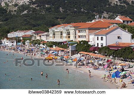 "Beach and promenade, Baska, Kvarner Gulf, Krk Island, Croatia, Europe" View Large Photo Image Stock Photo - "Beach and promenade, Baska, Kvarner Gulf, Krk Island, Croatia, Europe". Fotosearch