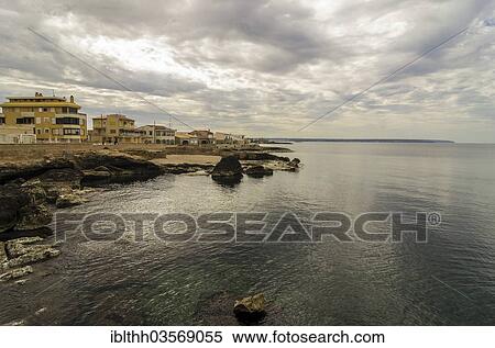Stock Photography - "Beach at El Coll d'en Rabassa, near Palma de Mallorca, Majorca, Balearic Islands, Spain, Europe". Fotosearch
