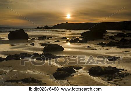 "Beach at the Cote Sauvage at sunset, a lone house in the distance, on the west side of the Quiberon peninsula, southern Brittany, Bretagne, France, Europe" View Large Photo Image Stock Photo - "Beach at the Cote Sauvage at sunset, a lone house in the distance, on the west side of the Quiberon peninsula, southern Brittany, Bretagne, France, Europe". Fotosearch
