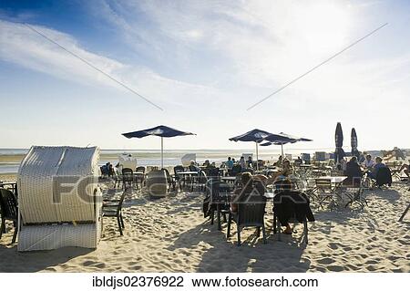 Stock Image - "Beach bar in Wyk, Foehr island, North Frisia, Schleswig-Holstein, Germany, Europe". Fotosearch