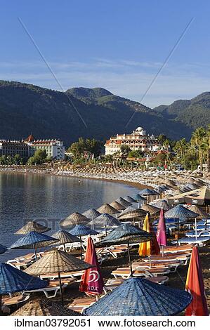 Stock Image - "Beach by Icmeler in the morning, Marmaris, Mugla province, Aegean Region, Turkey, Asia". Fotosearch