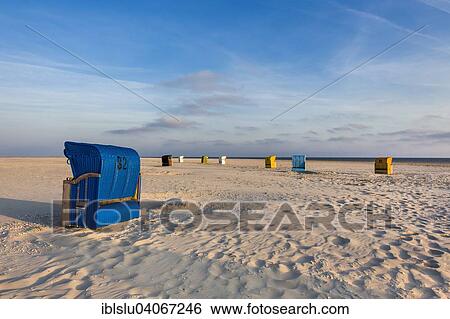 Stock Photograph - "Beach chairs, Amrum, North Frisian Islands, North Frisia, Schleswig-Holstein, Germany, Europe". Fotosearch