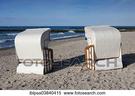 Stock Photography - "Beach chairs, Nienhagen, Mecklenburg-Western Pomerania, Germany, Europe". Fotosearch