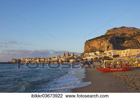"Beach, historic town centre and Rocca di Cefalu at dusk, Cefalu, Province of Palermo, Sicily, Italy, Europe" View Large Photo Image Stock Image - "Beach, historic town centre and Rocca di Cefalu at dusk, Cefalu, Province of Palermo, Sicily, Italy, Europe". Fotosearch