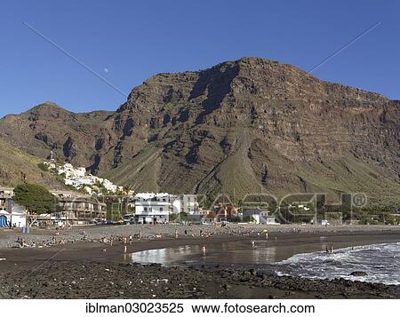 Stock Photography - "Beach in La Playa, La Calera at back, La Playa und La Calera, Valle Gran Rey, La Gomera, Canary Islands, Spain, Europe". Fotosearch