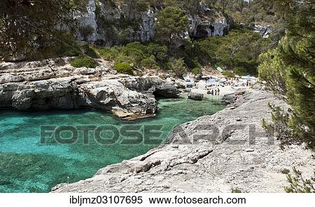 "Beach in the rock-lined bay of Calo des Moro, Santanyi, Mallorca, Majorca, Balearic Islands, Spain, Europe" View Large Photo Image Stock Photography - "Beach in the rock-lined bay of Calo des Moro, Santanyi, Mallorca, Majorca, Balearic Islands, Spain, Europe". Fotosearch