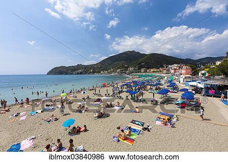 Stock Photograph - "Beach, Levanto, Cinque Terre, Riviera di Levante, Province of Genoa, Liguria, Italy, Europe". Fotosearch