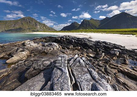 Stock Photography - "Beach near Flakstad, Flakstadoy, Lofoten, Nordland, Norway, Europe". Fotosearch