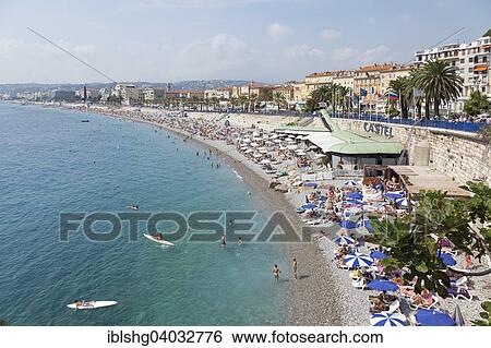 Stock Photograph - "Beach, Nice, Alpes-Maritimes department, Provence-Alpes-Cote d'Azur, France, Europe". Fotosearch