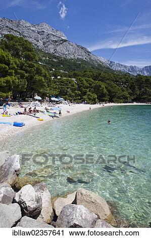 Stock Image - "Beach of Brela, Makarska Riviera, Adriatic Coast, Dalmatia, Croatia, Europe". Fotosearch