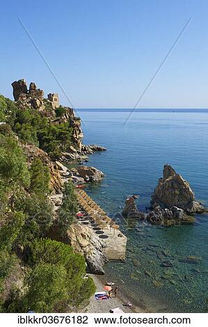 Stock Image - "Beach of Caldura, Cefalu, Province of Palermo, Sicily, Italy, Europe". Fotosearch
